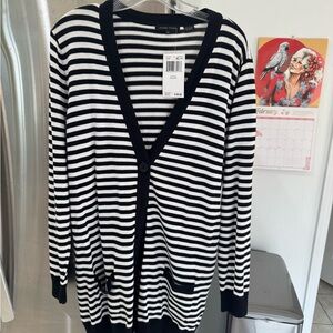 Jeanne Pierre Black and White Striped Cardigan